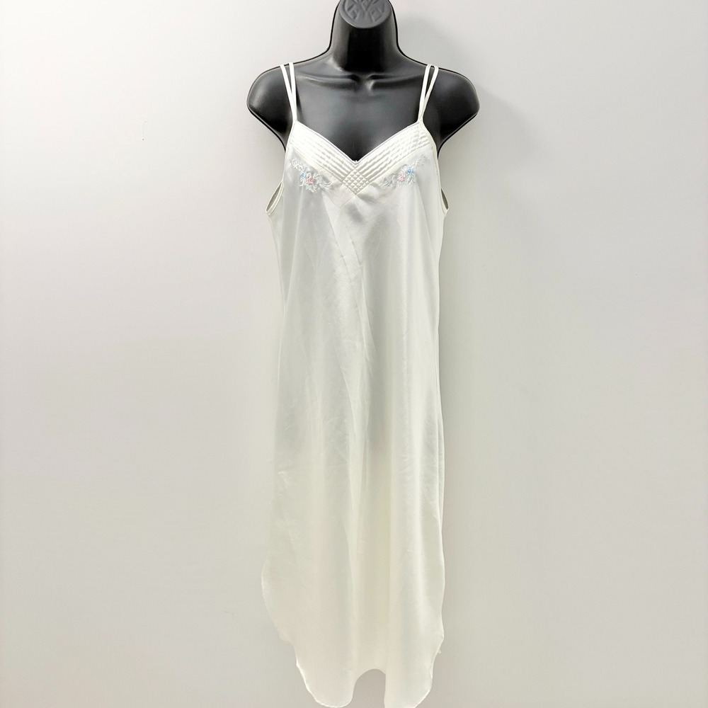 Barbizon Vintage Nightgown Floral Embroidered Satin Chemise Small Ivory